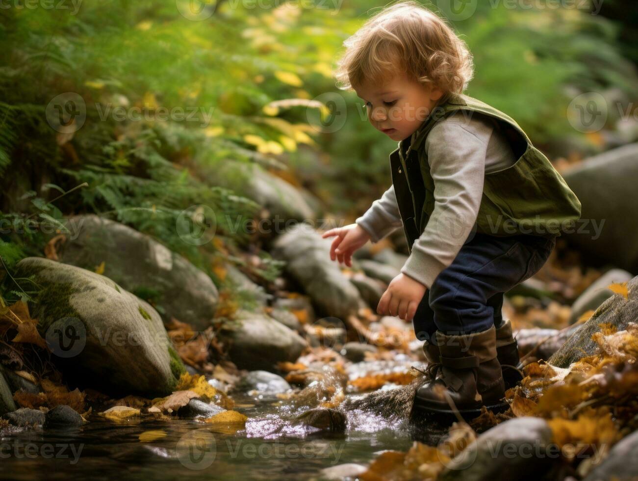 Adorable baby exploring the nature AI Generative photo