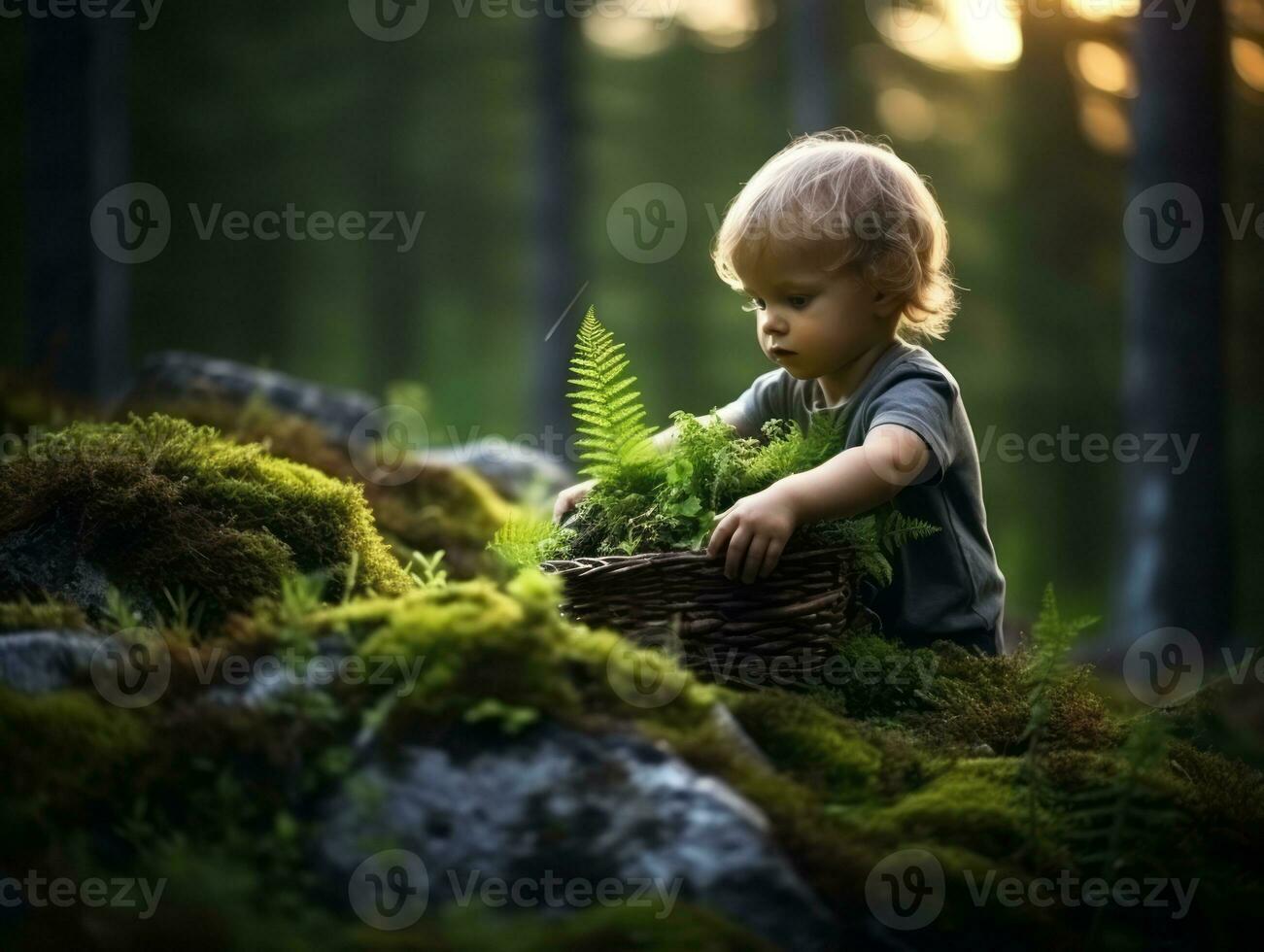 Adorable baby exploring the nature AI Generative photo