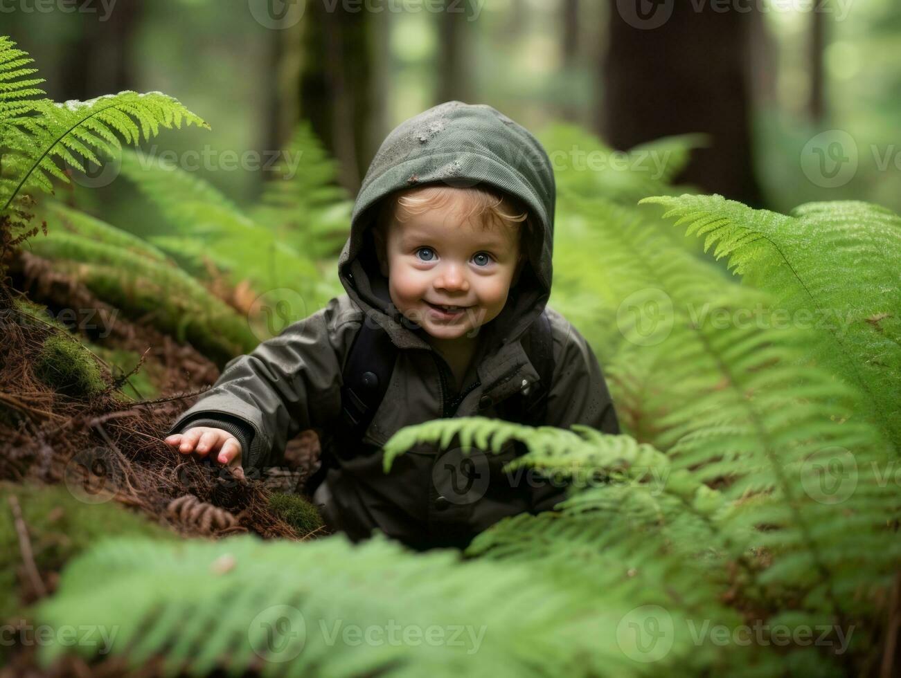 Adorable baby exploring the nature AI Generative photo