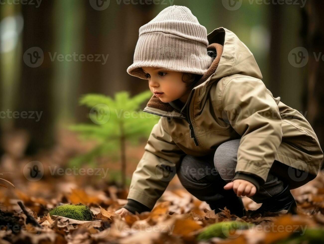 Adorable baby exploring the nature AI Generative photo