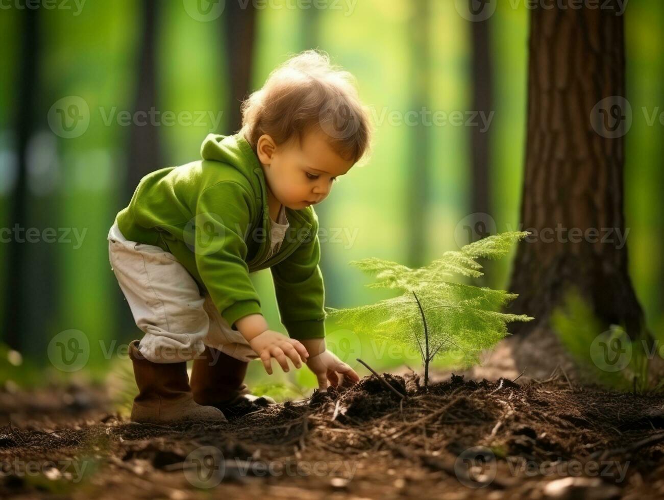 Adorable baby exploring the nature AI Generative photo