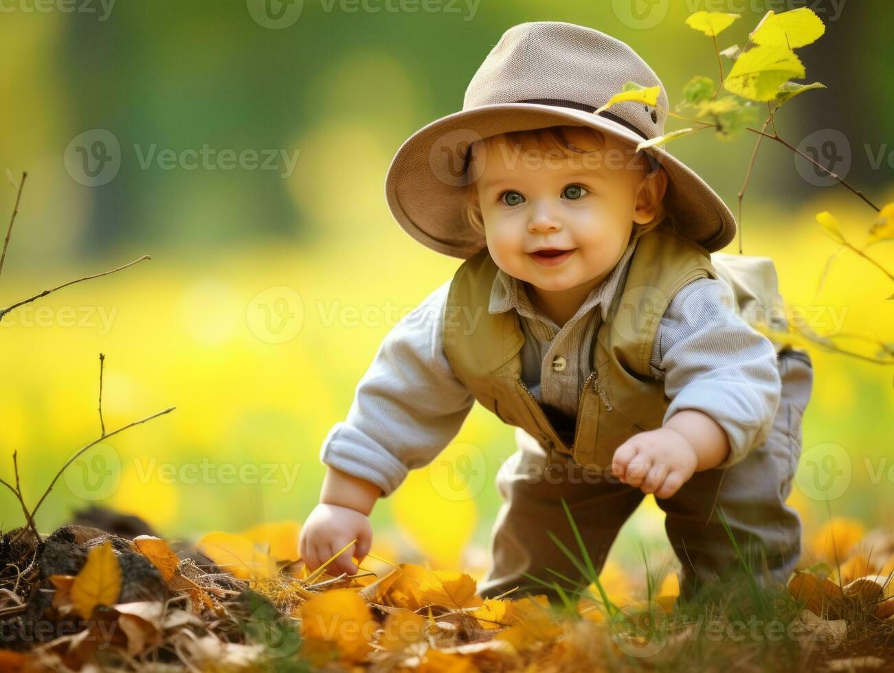 Adorable baby exploring the nature AI Generative photo