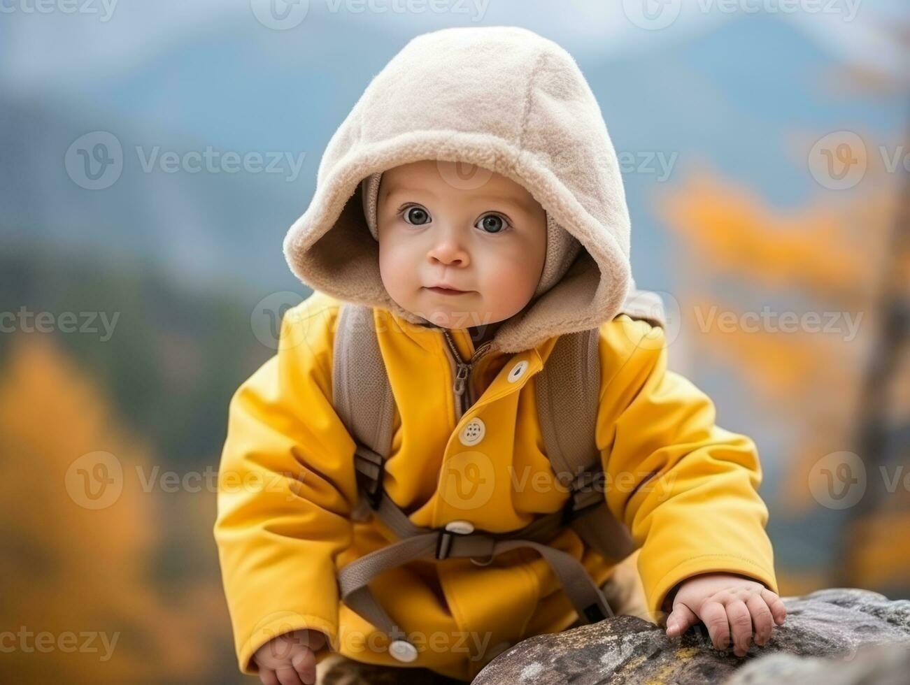 Adorable baby exploring the nature AI Generative photo