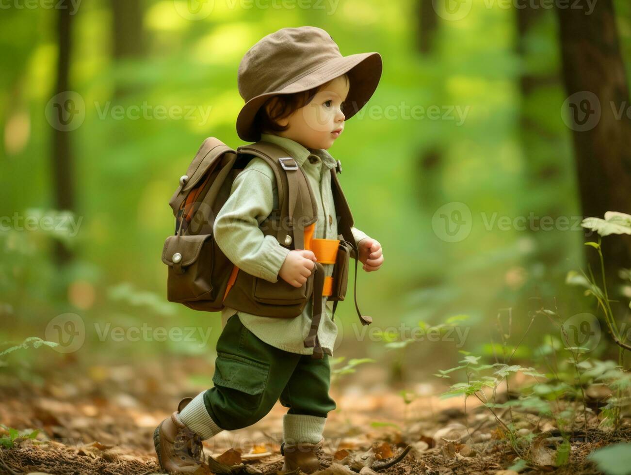 Adorable baby exploring the nature AI Generative photo