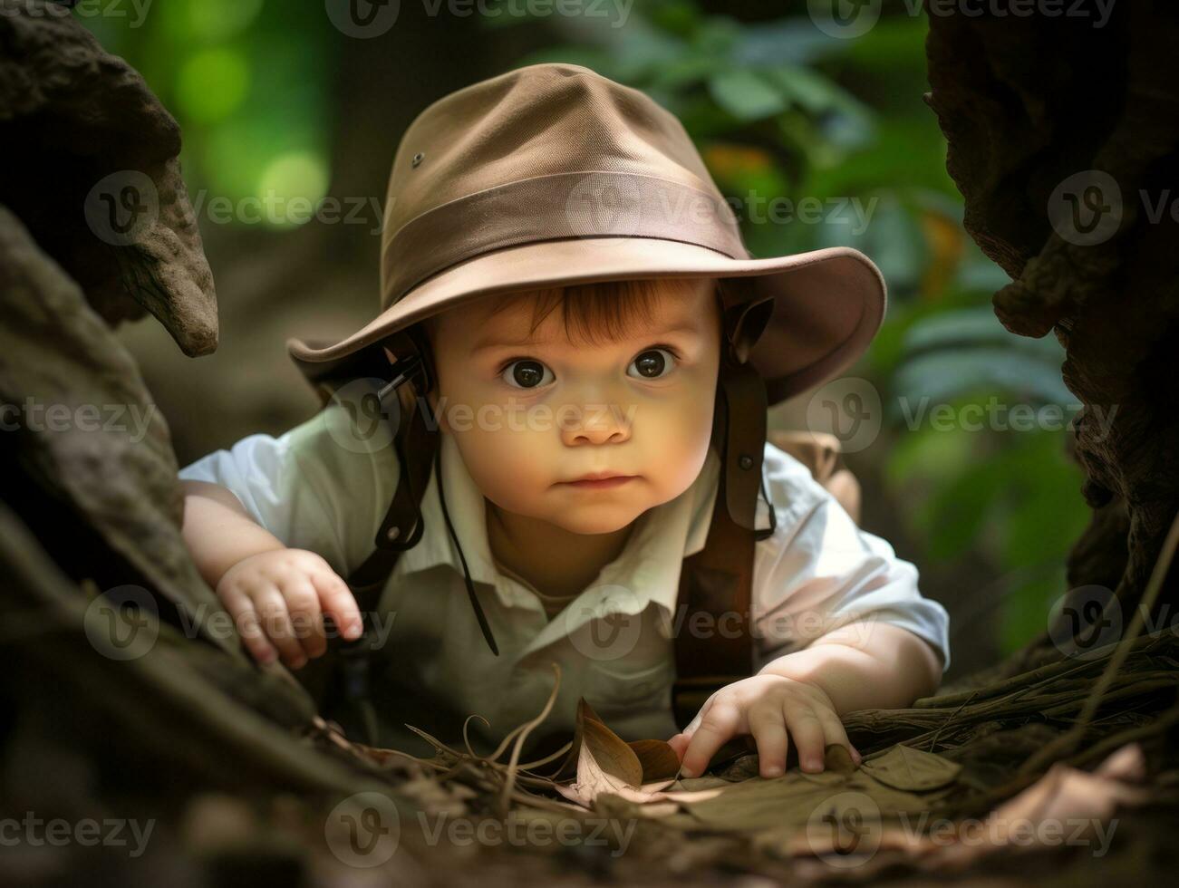 Adorable baby exploring the nature AI Generative photo