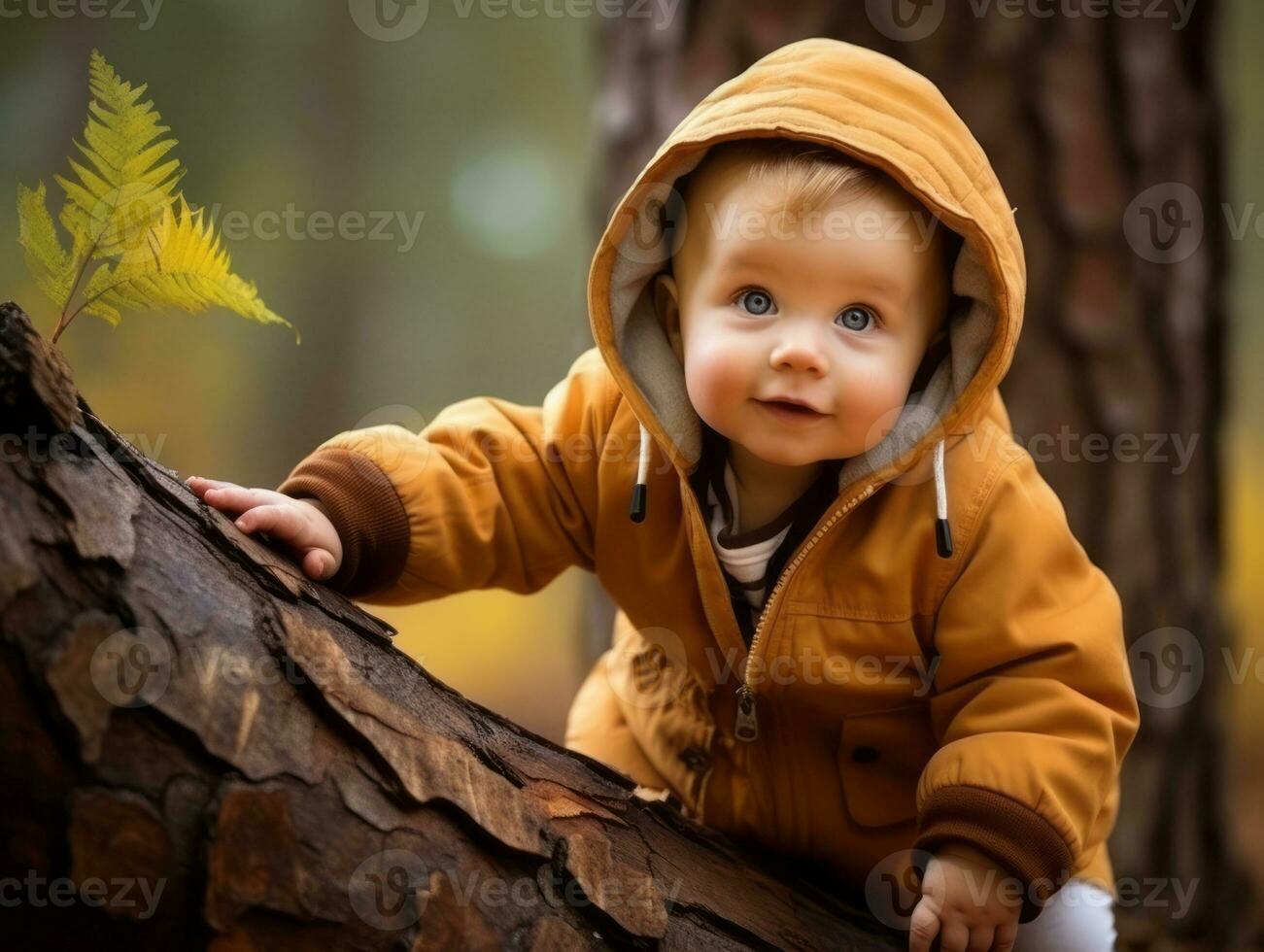 Adorable baby exploring the nature AI Generative photo