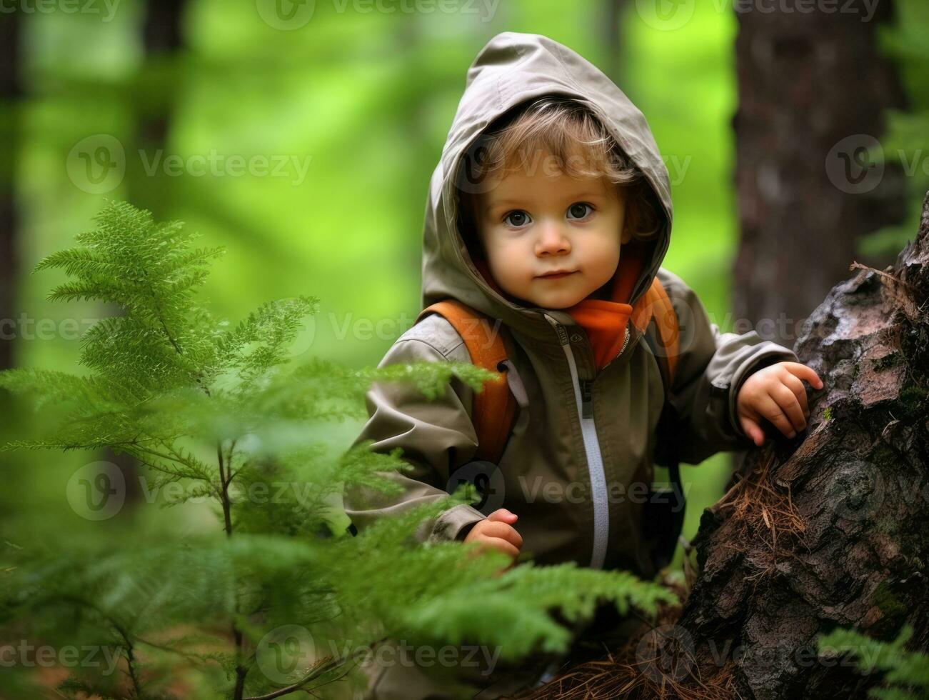 Adorable baby exploring the nature AI Generative photo