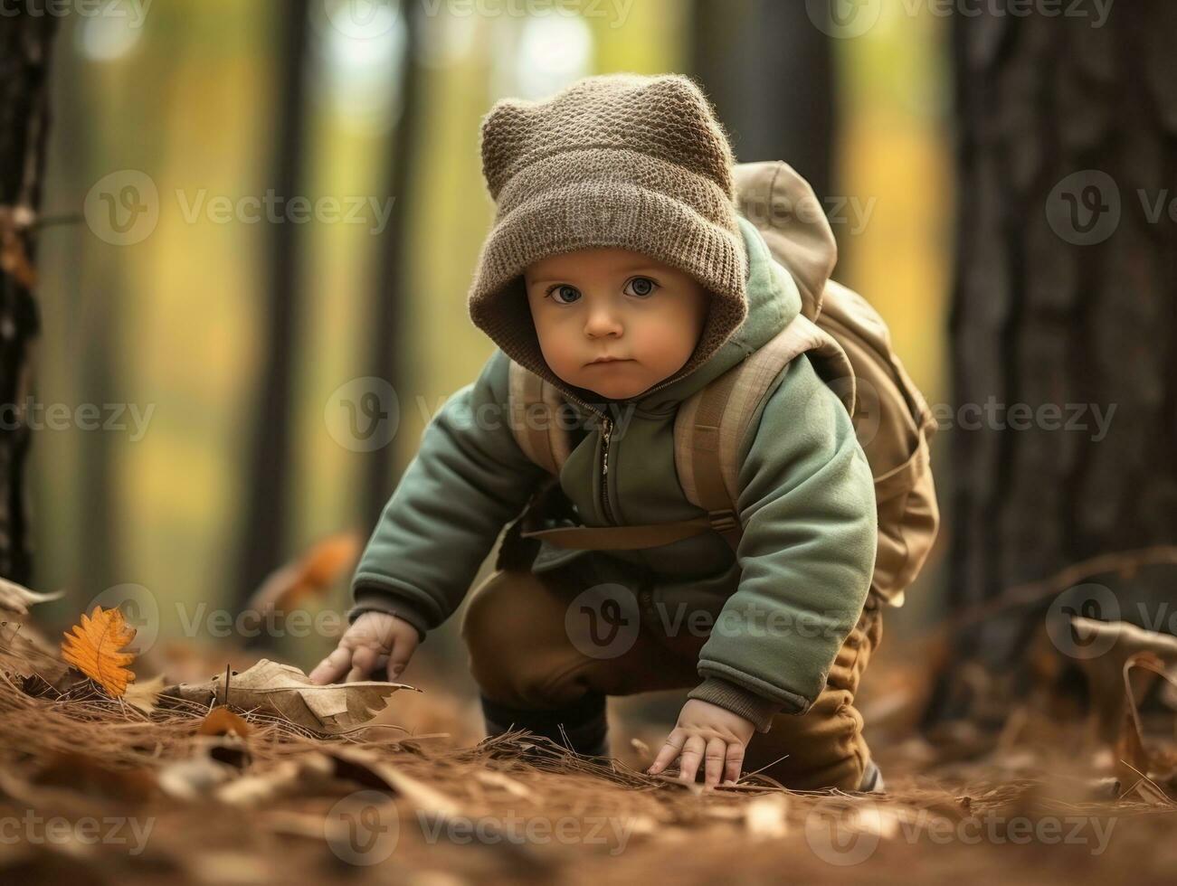 Adorable baby exploring the nature AI Generative photo