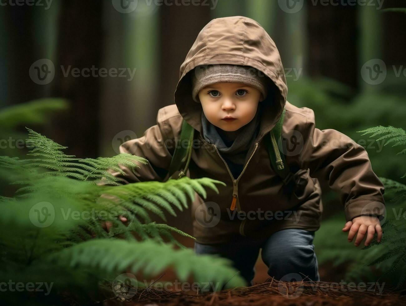 Adorable baby exploring the nature AI Generative photo