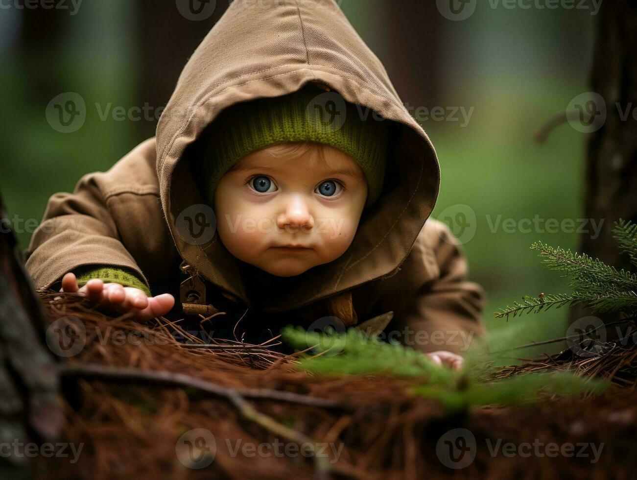 Adorable baby exploring the nature AI Generative photo