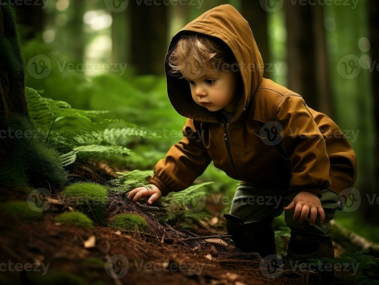 Adorable baby exploring the nature AI Generative photo