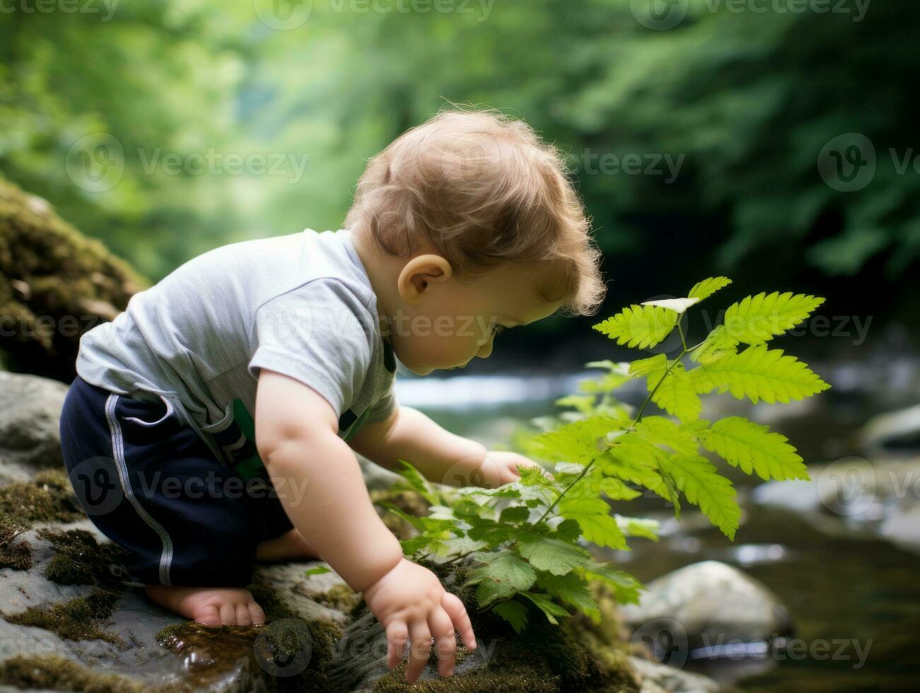 Adorable baby exploring the nature AI Generative photo