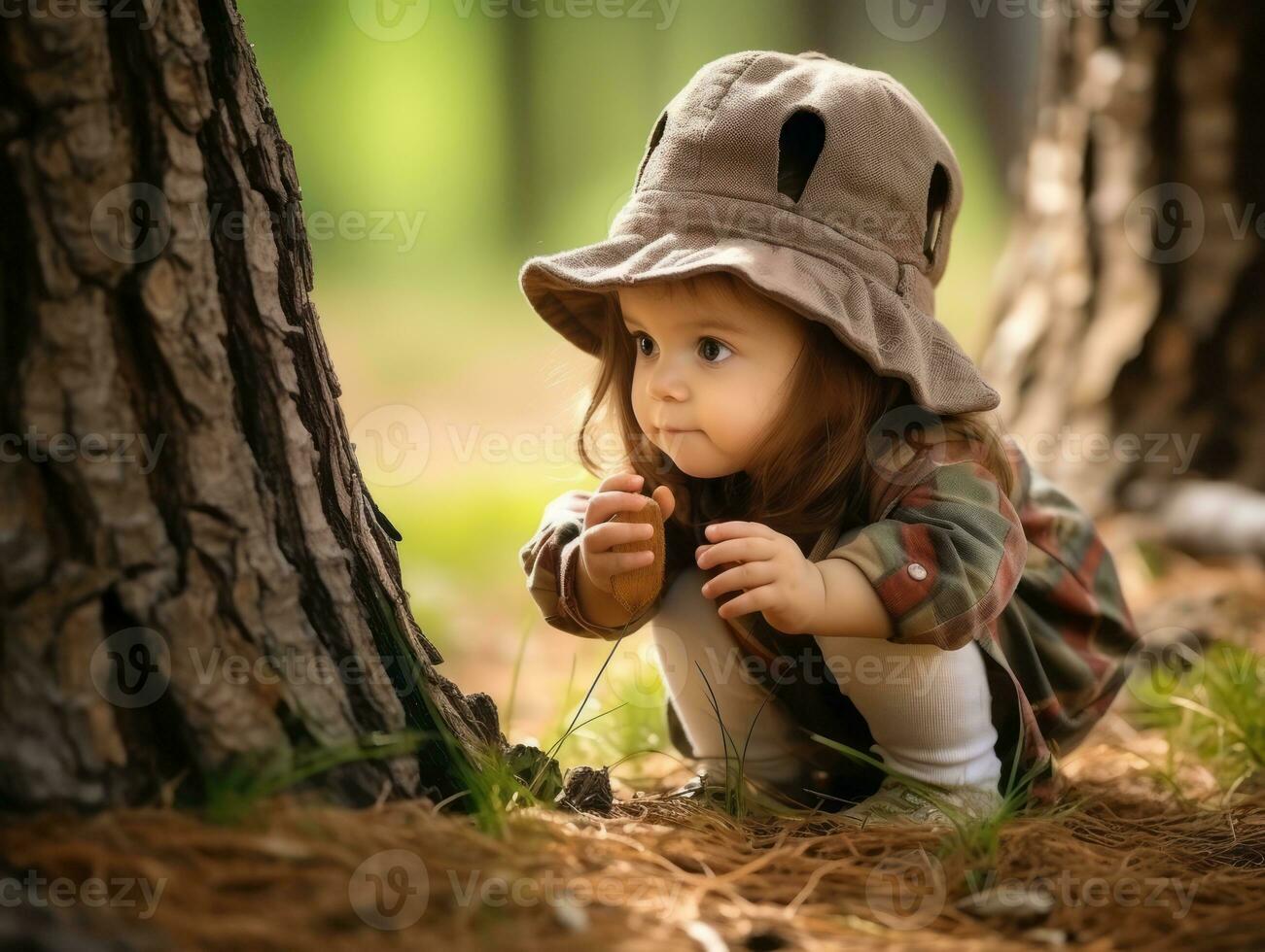 Adorable baby exploring the nature AI Generative photo