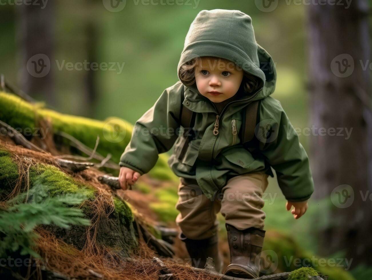 Adorable baby exploring the nature AI Generative photo