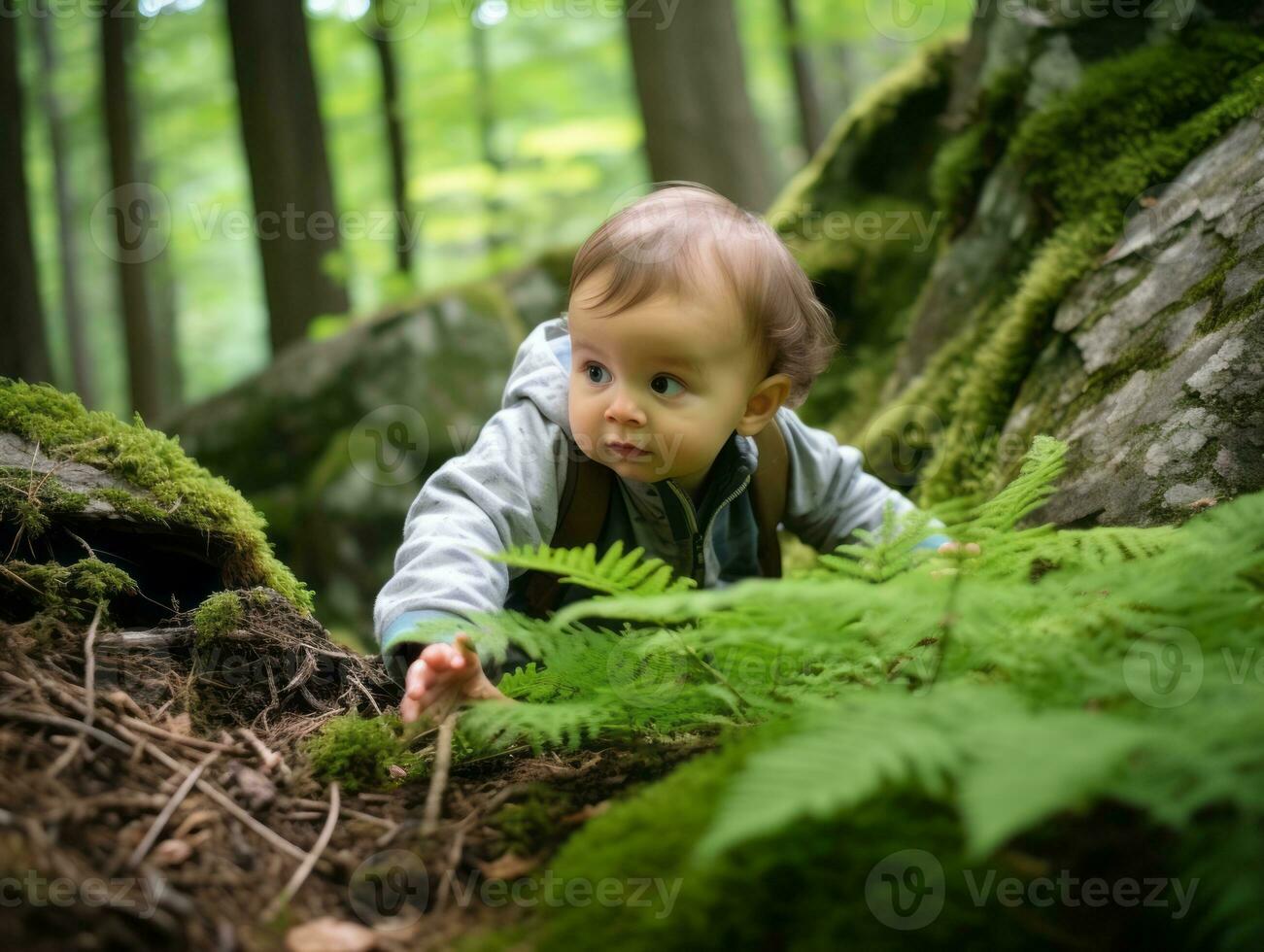 Adorable baby exploring the nature AI Generative photo