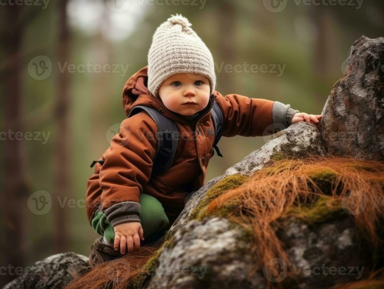 Adorable baby exploring the nature AI Generative photo