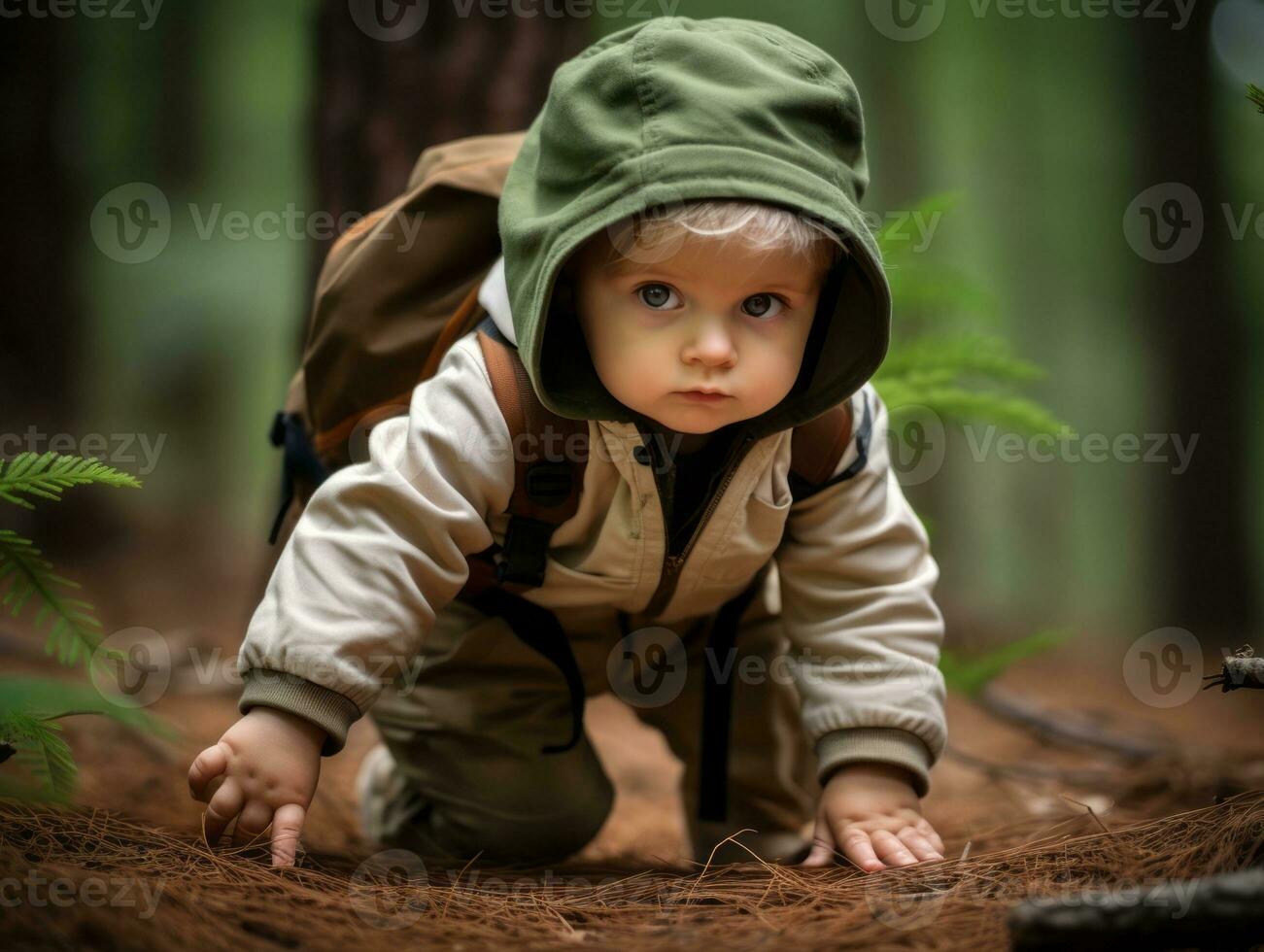 Adorable baby exploring the nature AI Generative photo