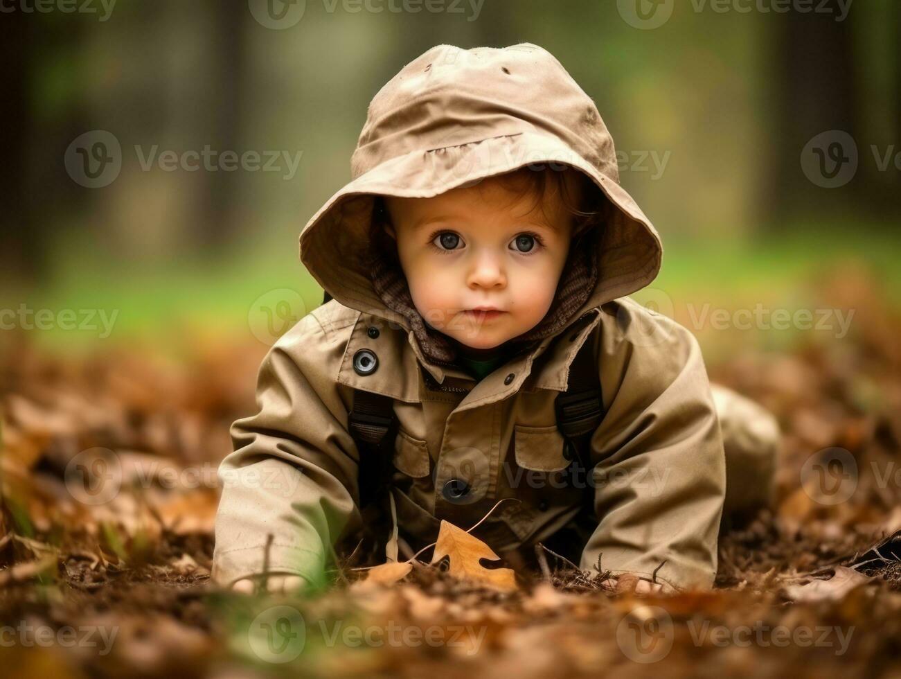 Adorable baby exploring the nature AI Generative photo