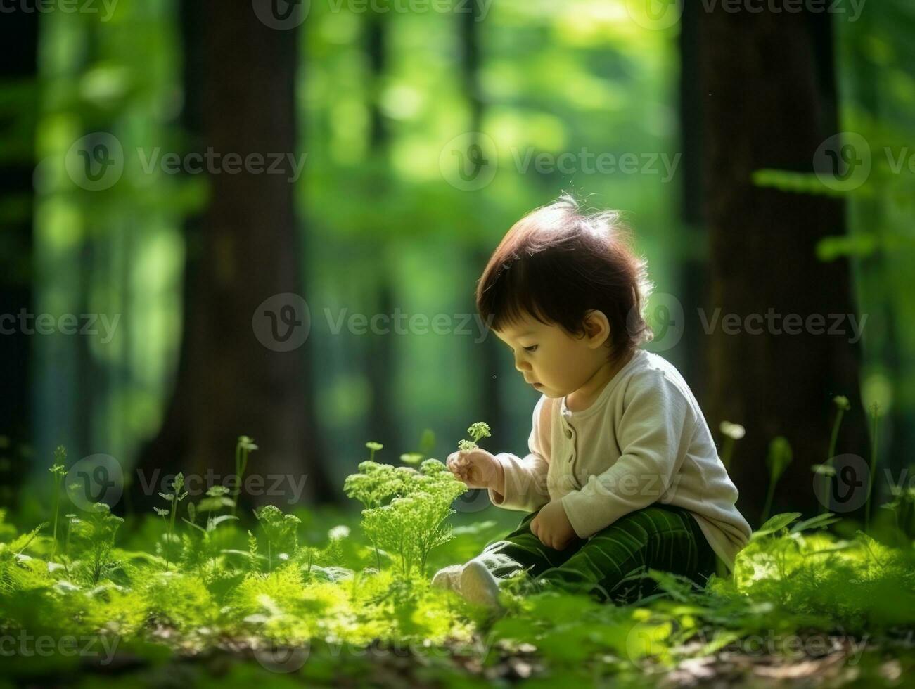 Adorable baby exploring the nature AI Generative photo