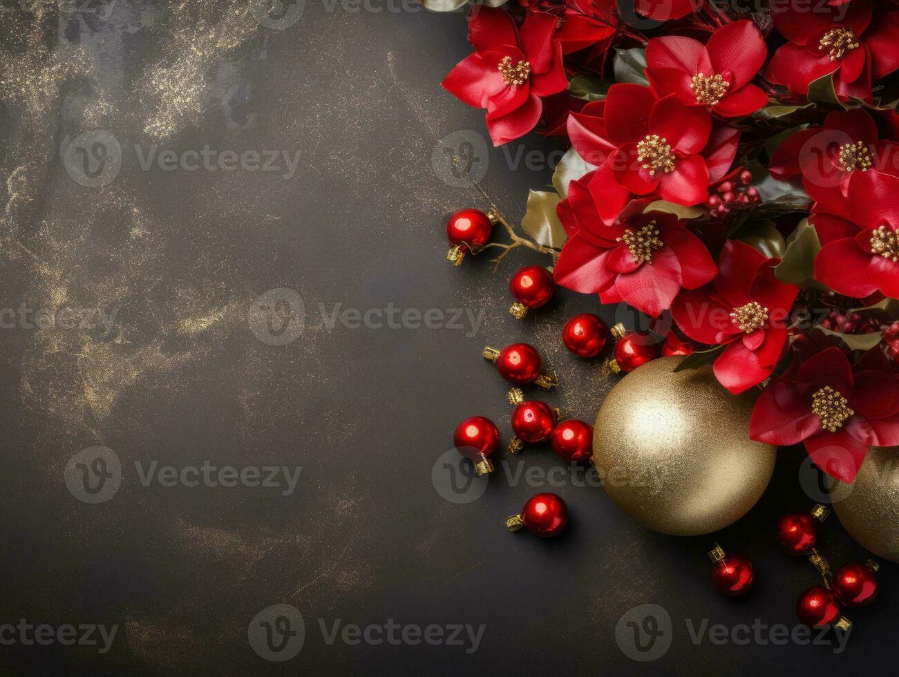 Christmas composition with copy space bokeh background AI Generative photo