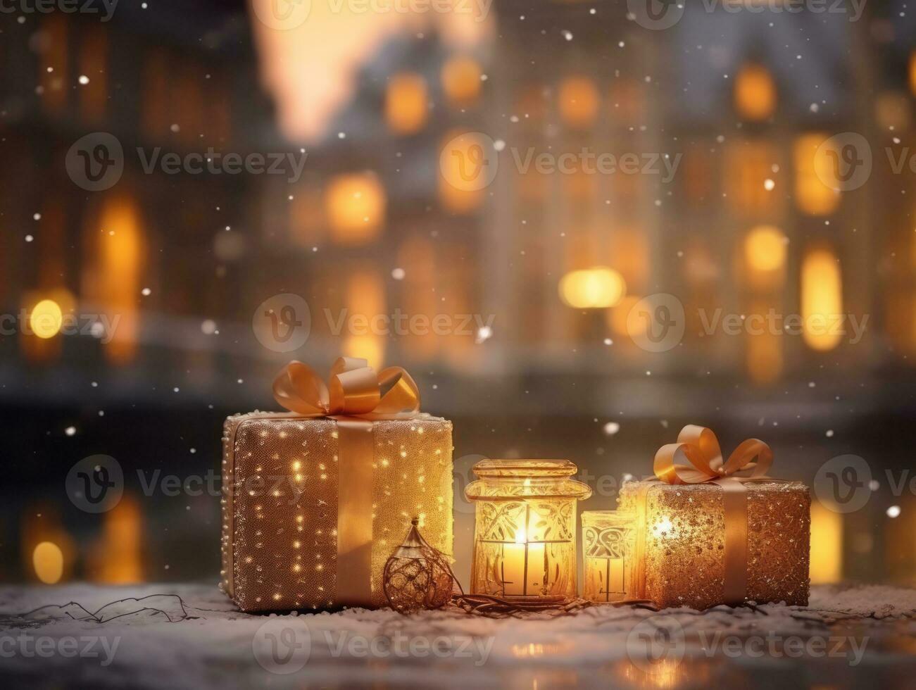 Christmas composition with copy space bokeh background AI Generative photo