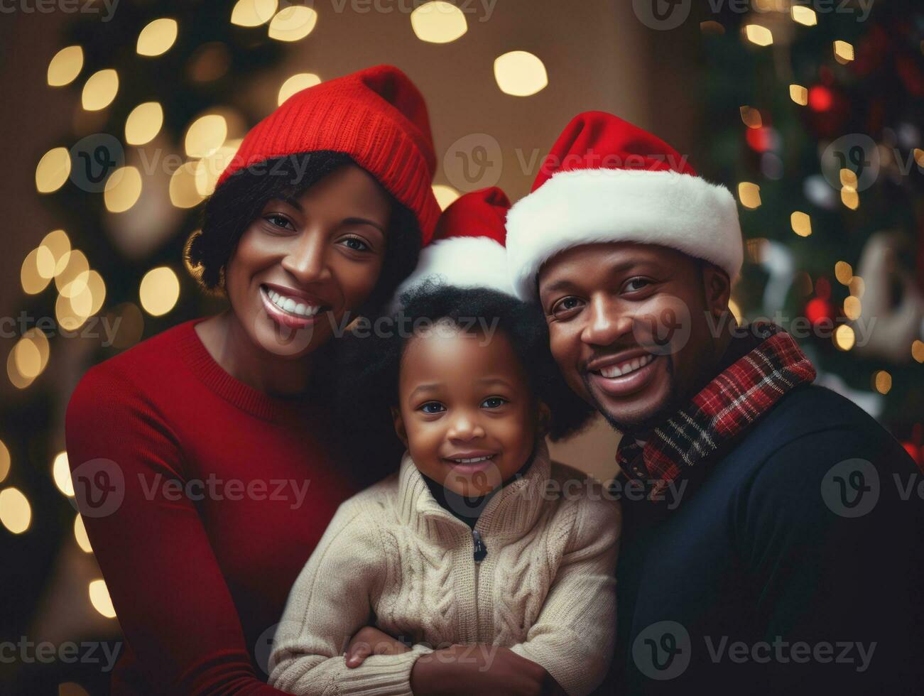 The african american family enjoys celebrating Christmas Eve together AI Generative photo