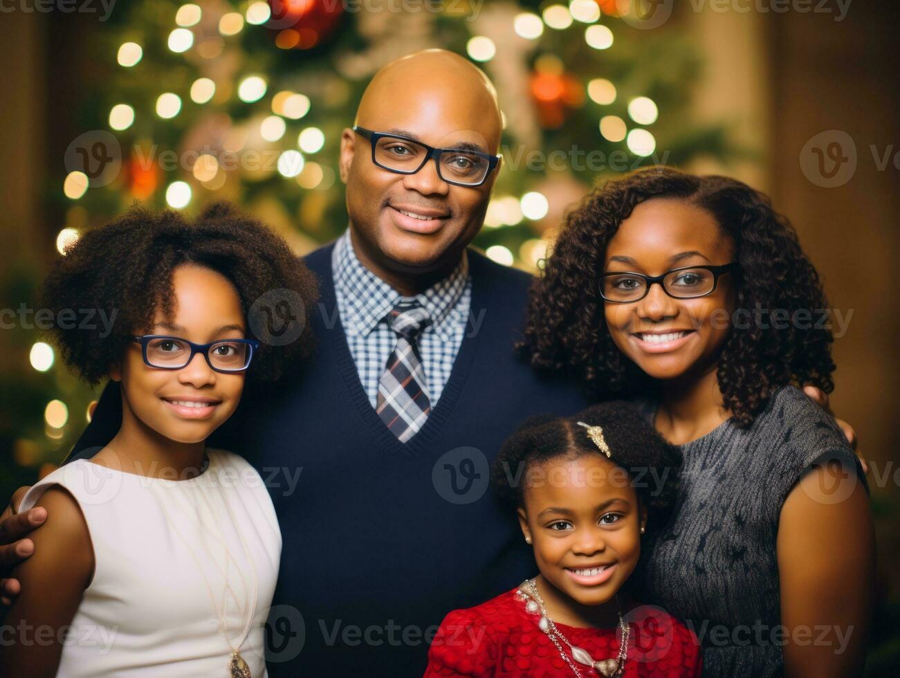 The african american family enjoys celebrating Christmas Eve together AI Generative photo