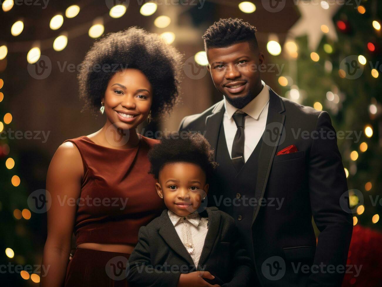 The african american family enjoys celebrating Christmas Eve together AI Generative photo