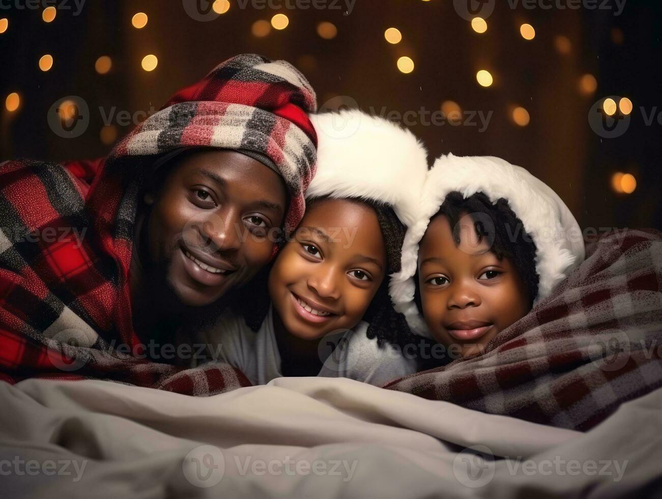 The african american family enjoys celebrating Christmas Eve together AI Generative photo