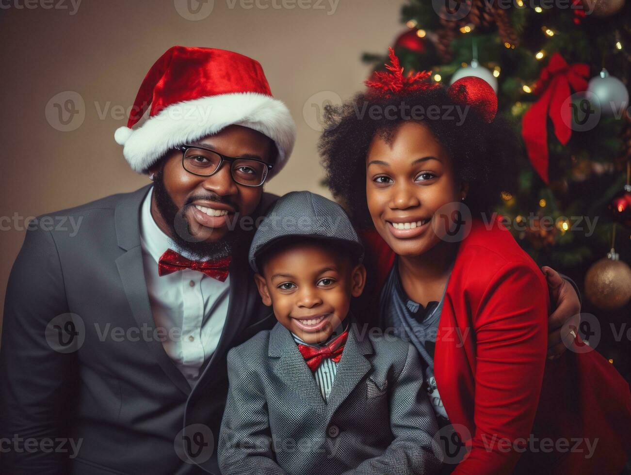 The african american family enjoys celebrating Christmas Eve together AI Generative photo