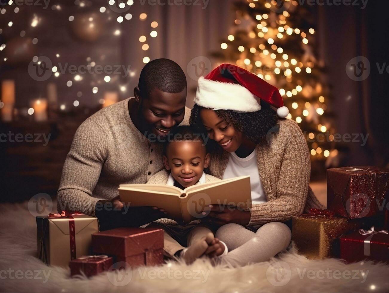 The african american family enjoys celebrating Christmas Eve together AI Generative photo