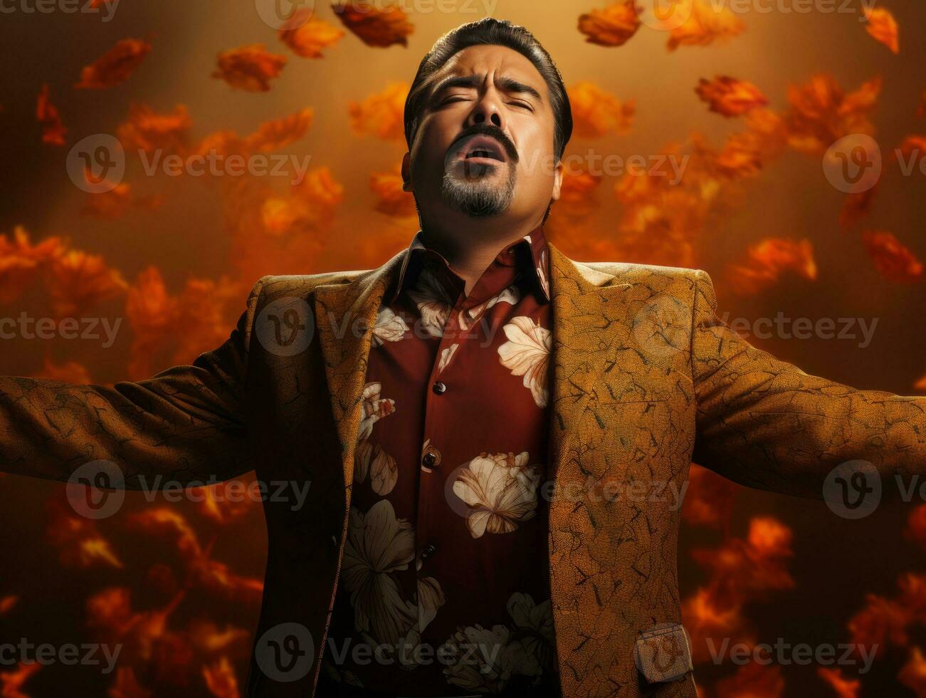photo of emotional dynamic pose Mexican man in autumn AI Generative