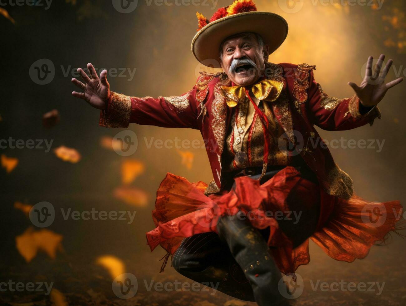 photo of emotional dynamic pose Mexican man in autumn AI Generative