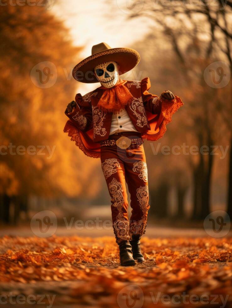 photo of emotional dynamic pose Mexican man in autumn AI Generative