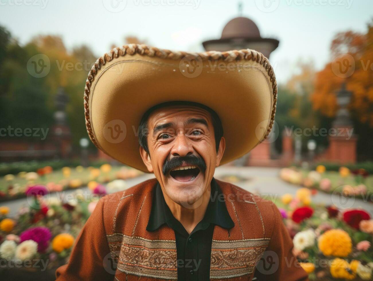 photo of emotional dynamic pose Mexican man in autumn AI Generative