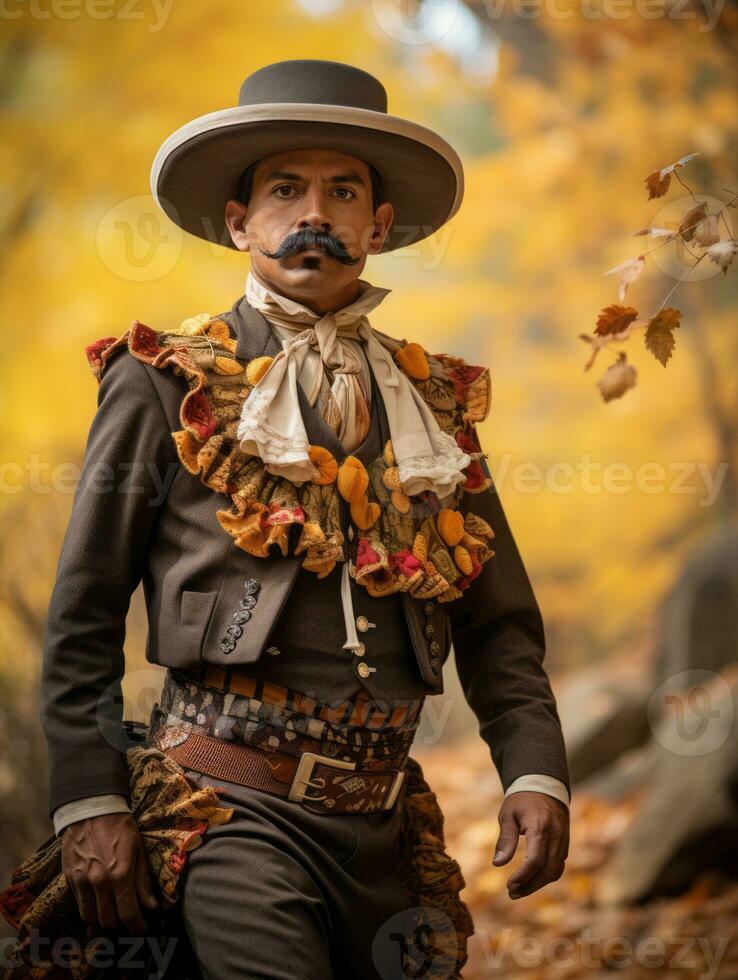 photo of emotional dynamic pose Mexican man in autumn AI Generative