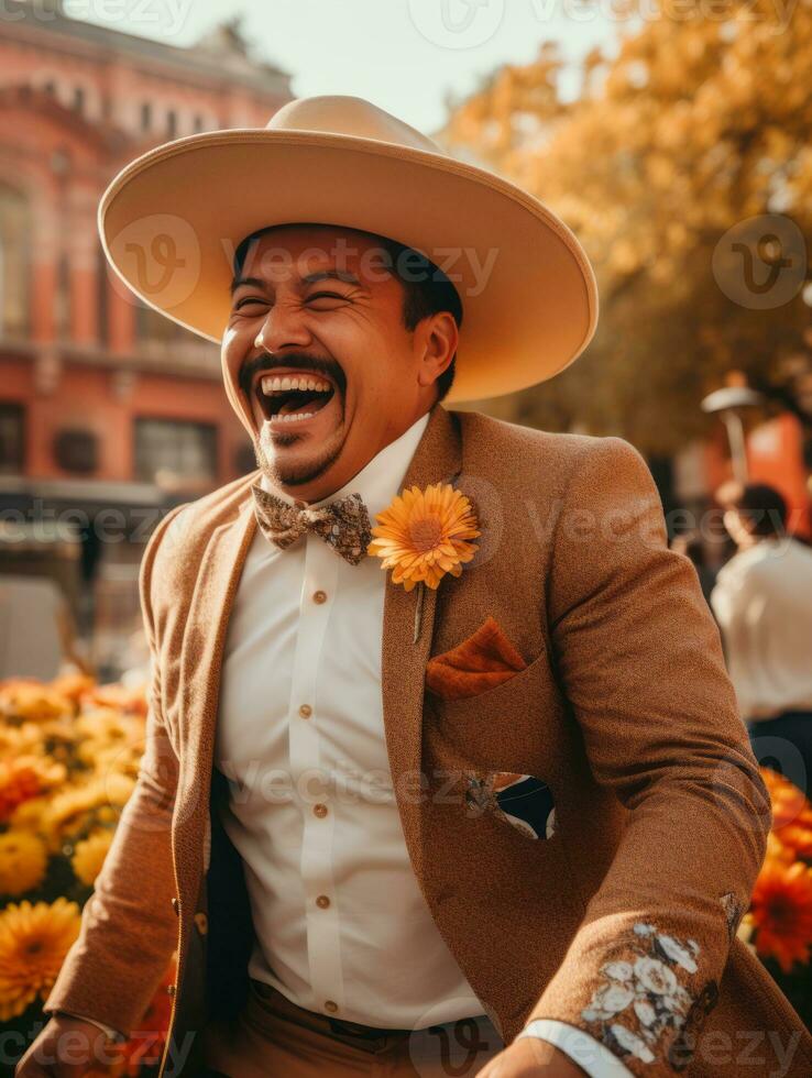 foto de emocional dinámica actitud mexicano hombre en otoño ai generativo