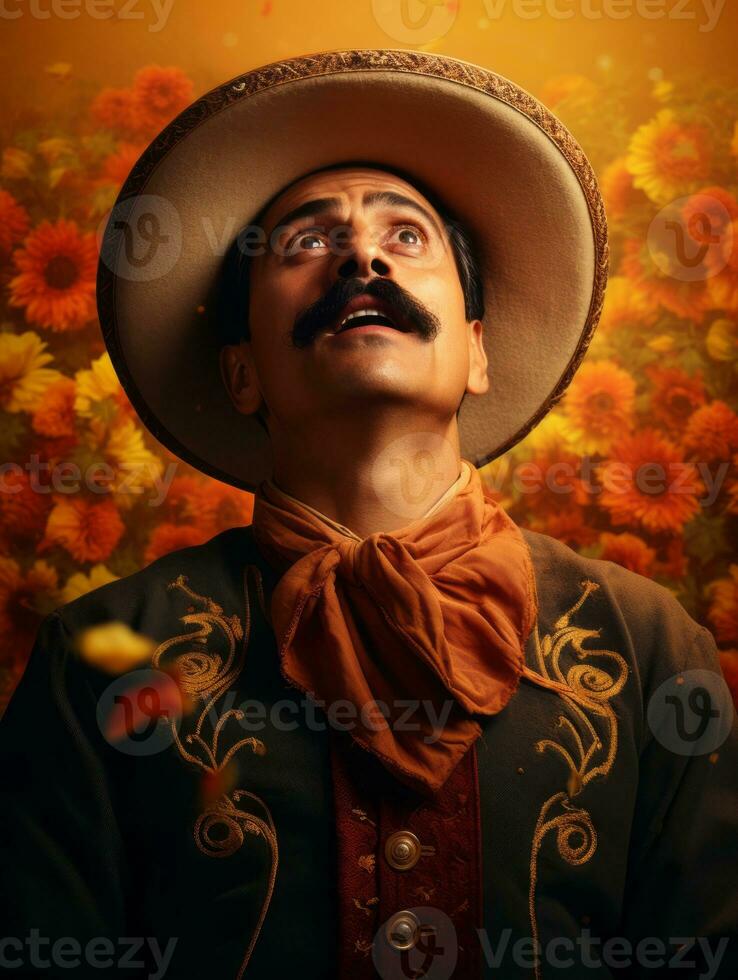 photo of emotional dynamic pose Mexican man in autumn AI Generative
