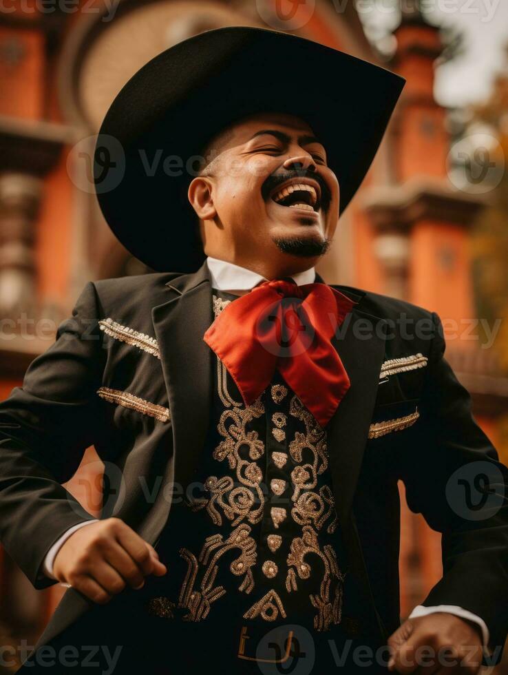 photo of emotional dynamic pose Mexican man in autumn AI Generative