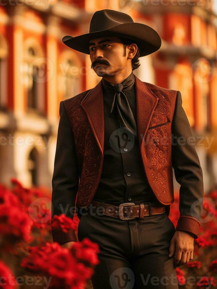 photo of emotional dynamic pose Mexican man in autumn AI Generative