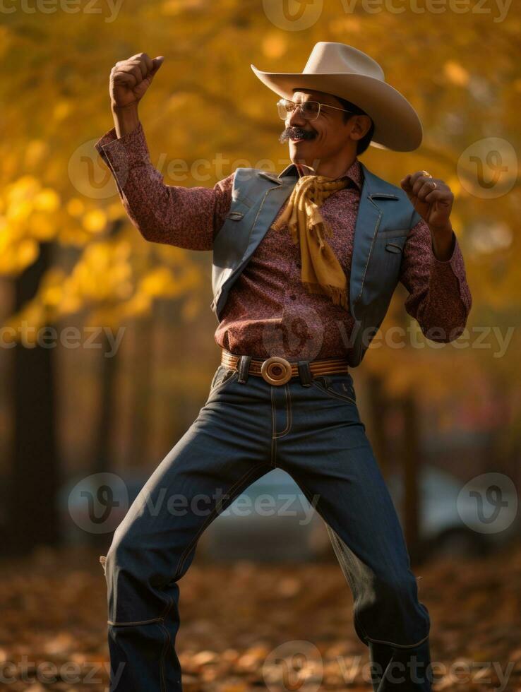 photo of emotional dynamic pose Mexican man in autumn AI Generative