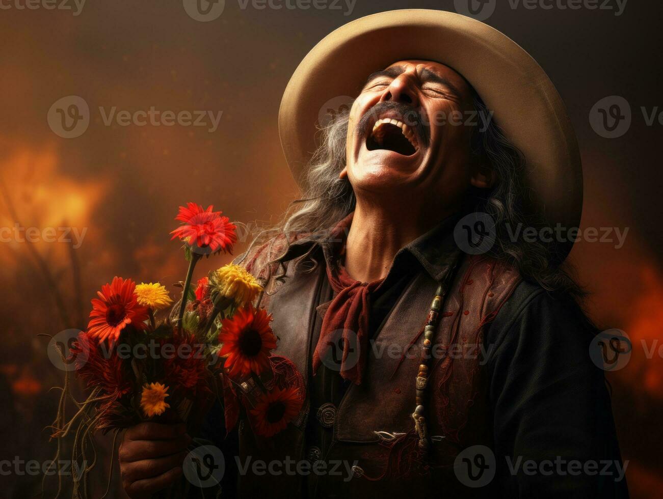 photo of emotional dynamic pose Mexican man in autumn AI Generative