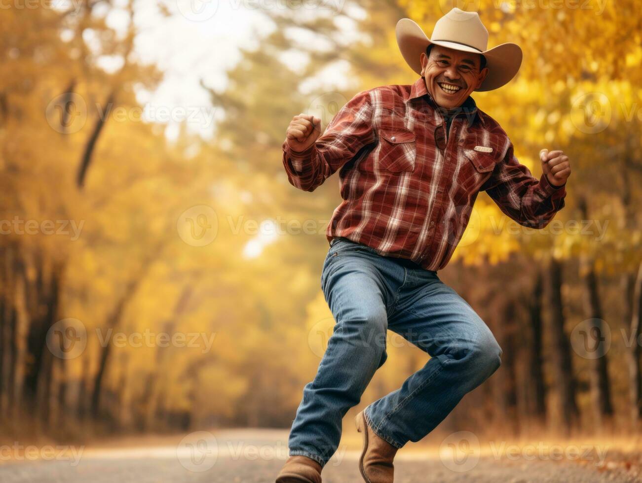 photo of emotional dynamic pose Mexican man in autumn AI Generative