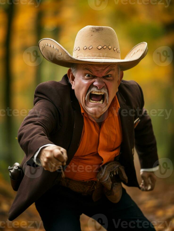 photo of emotional dynamic pose Mexican man in autumn AI Generative