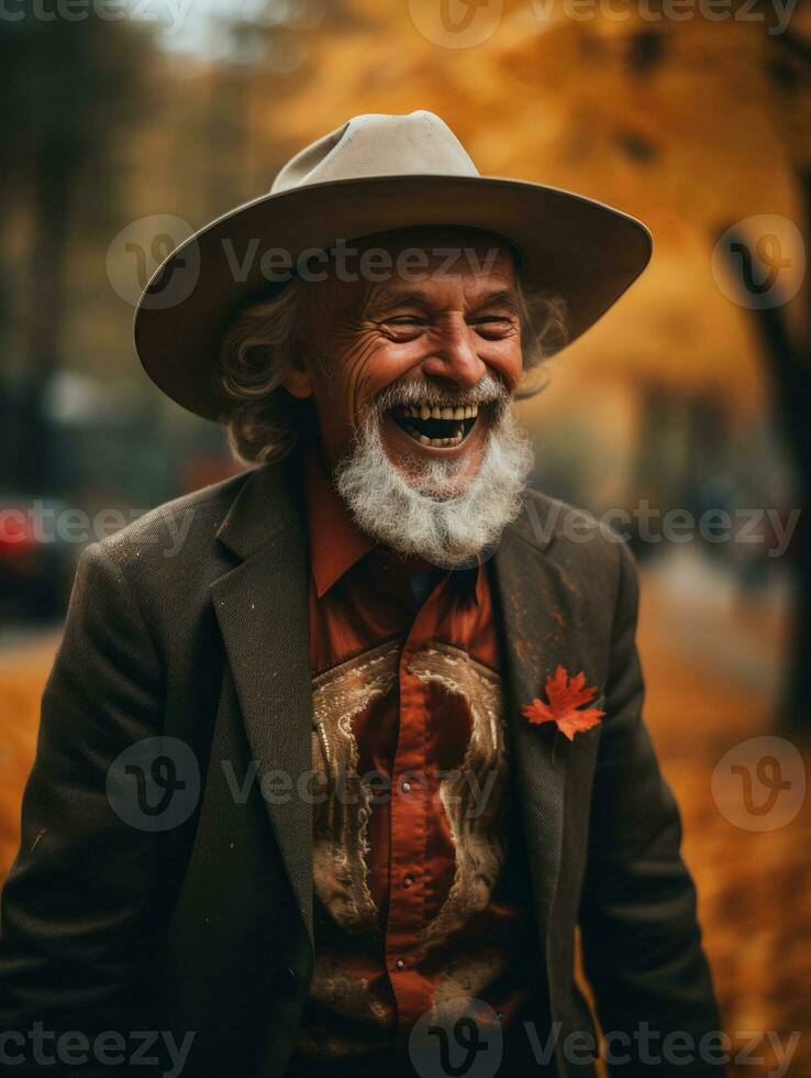 photo of emotional dynamic pose Mexican man in autumn AI Generative