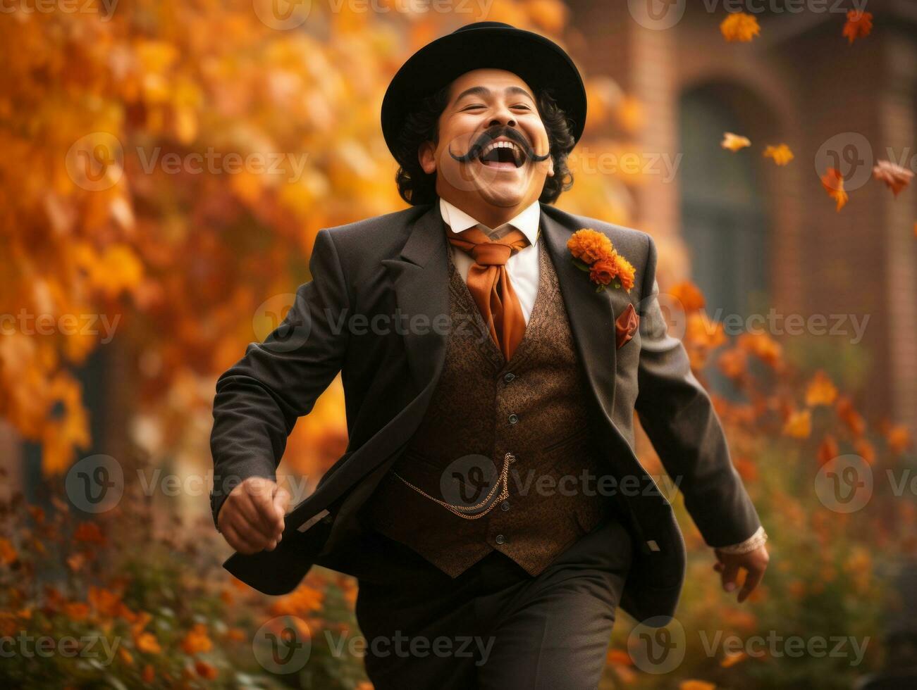 photo of emotional dynamic pose Mexican man in autumn AI Generative