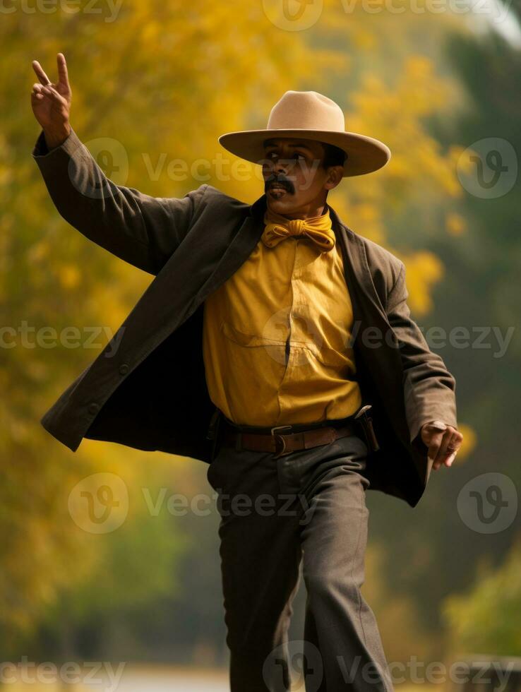 photo of emotional dynamic pose Mexican man in autumn AI Generative