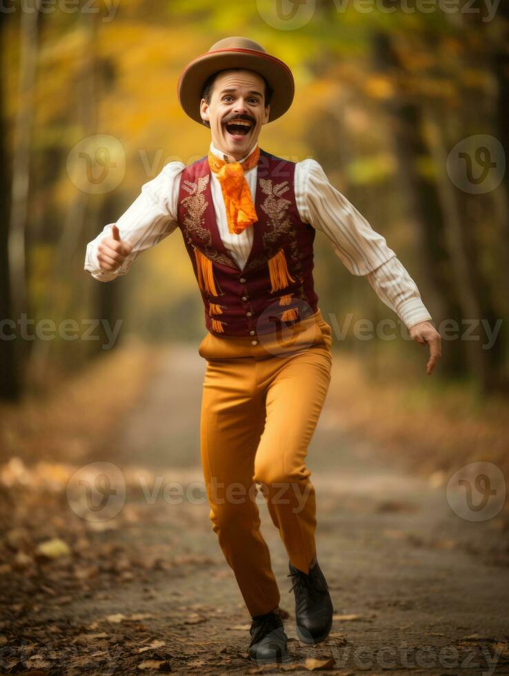 photo of emotional dynamic pose Mexican man in autumn AI Generative