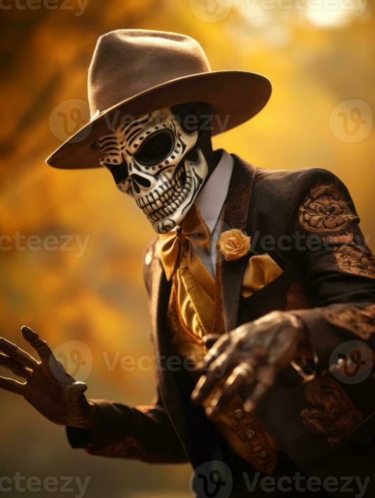 photo of emotional dynamic pose Mexican man in autumn AI Generative