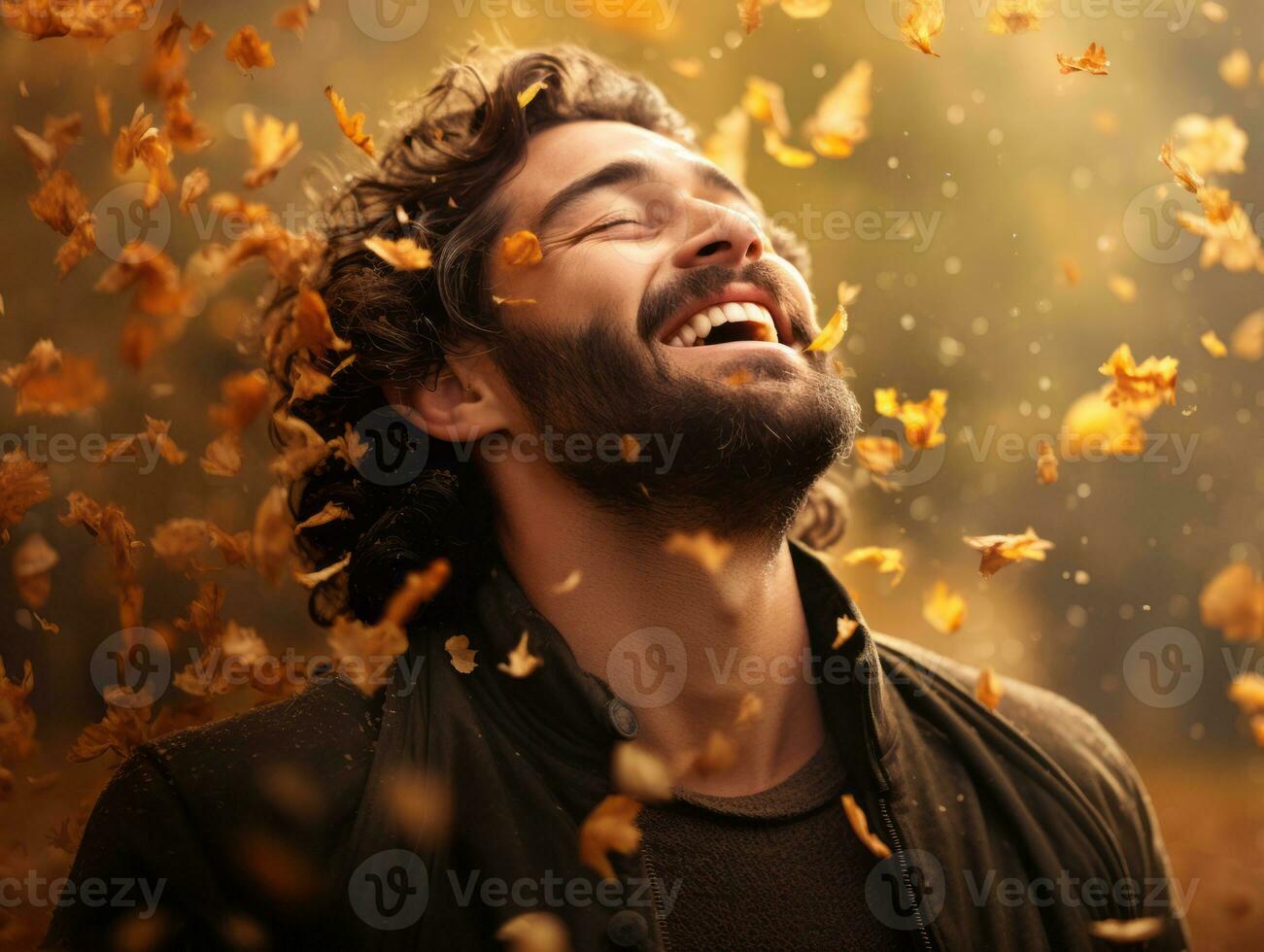 photo of emotional dynamic pose Mexican man in autumn AI Generative